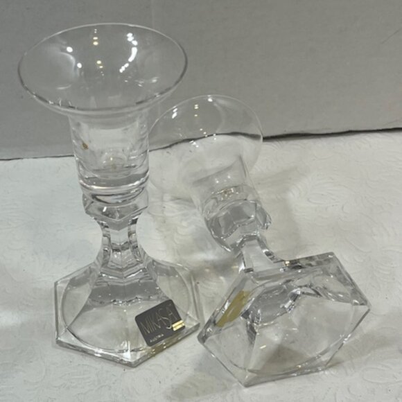 VTG MIKASA Countess Crystal Candleholders Set of 2 Original Box 5.5" Tall - Picture 4 of 11